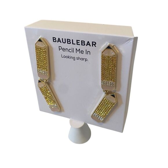 BaubleBar Pencil Me In Sparkly Gold Tone Stud Dangle Earrings. - Picture 3 of 6